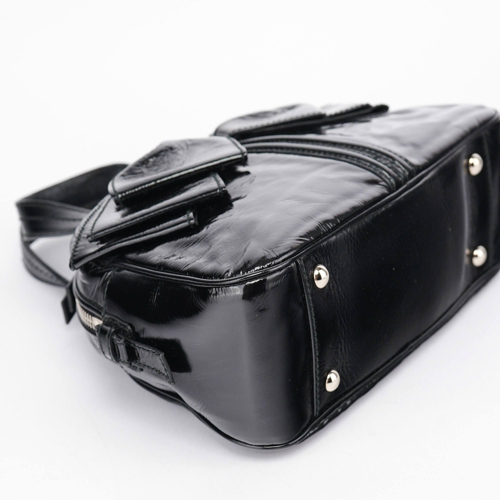 Black Patent Leather Y-Bow Tote Bag
