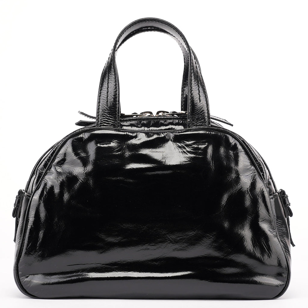 Black Patent Leather Y-Bow Tote Bag