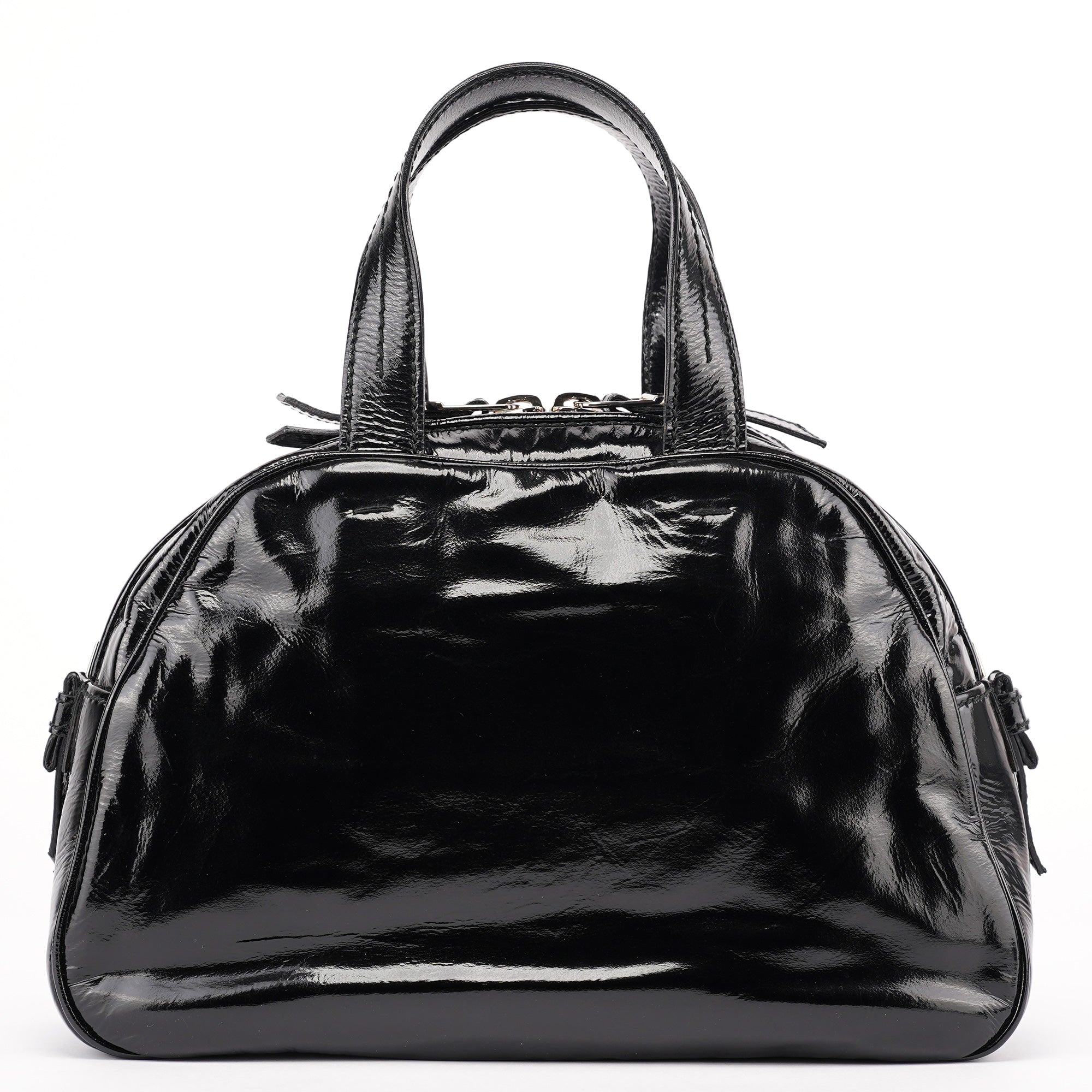 Black Patent Leather Y-Bow Tote Bag