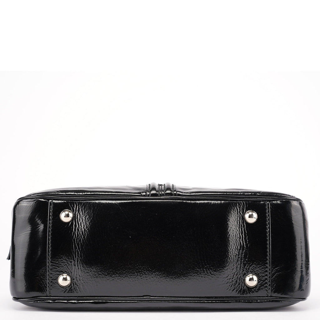 Black Patent Leather Y-Bow Tote Bag