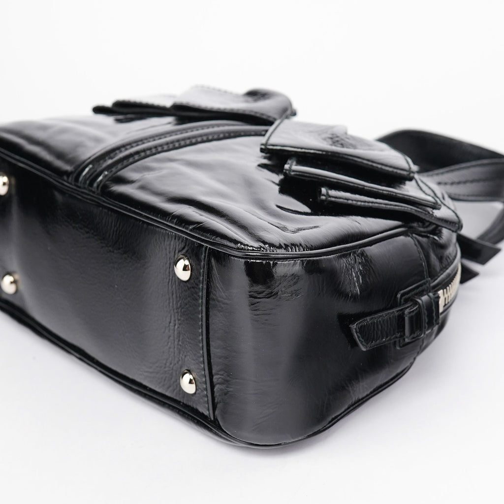 Black Patent Leather Y-Bow Tote Bag