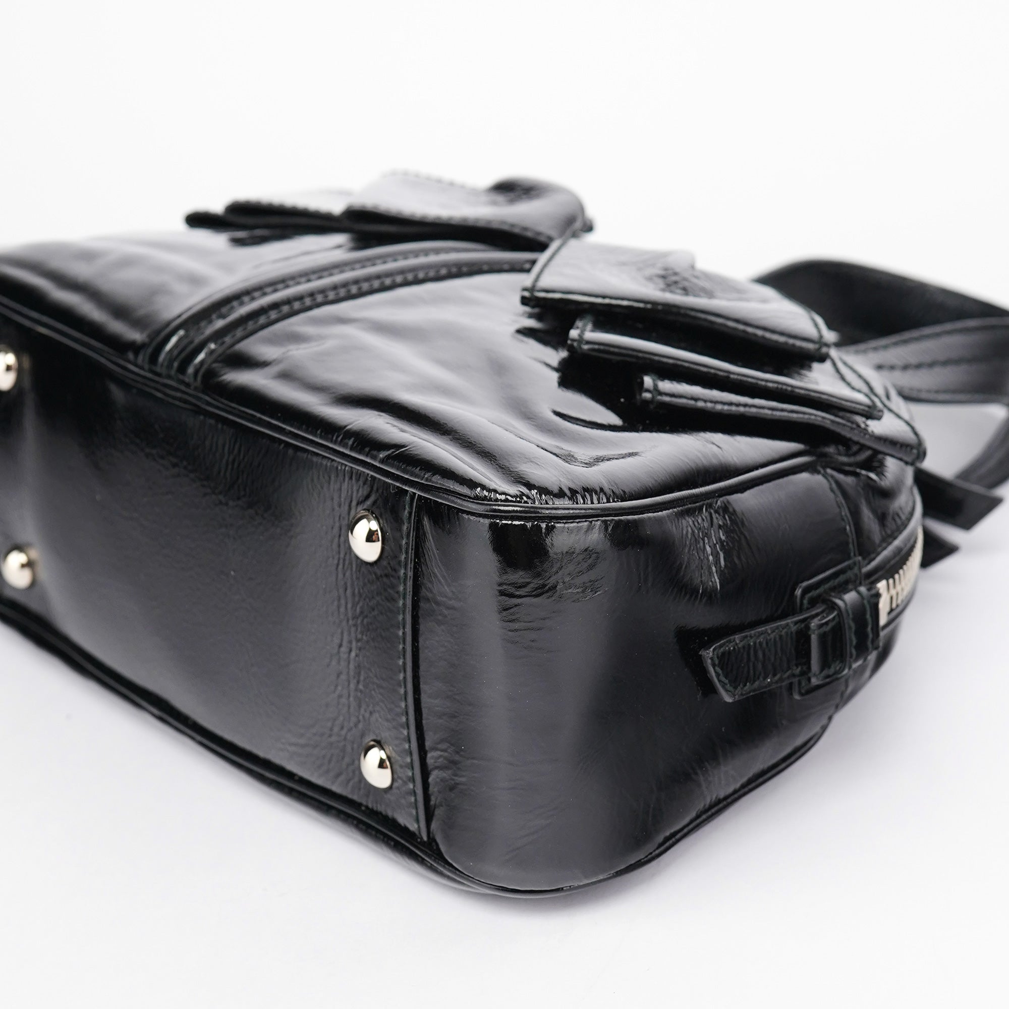 Black Patent Leather Y-Bow Tote Bag
