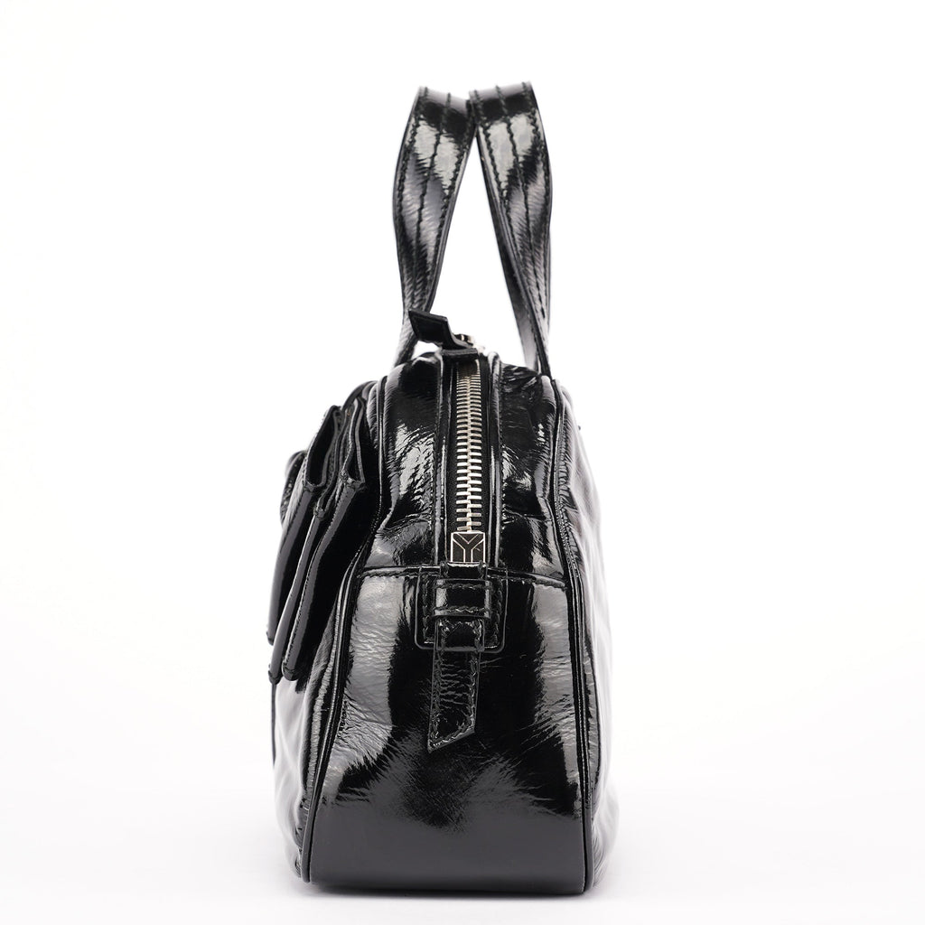 Black Patent Leather Y-Bow Tote Bag