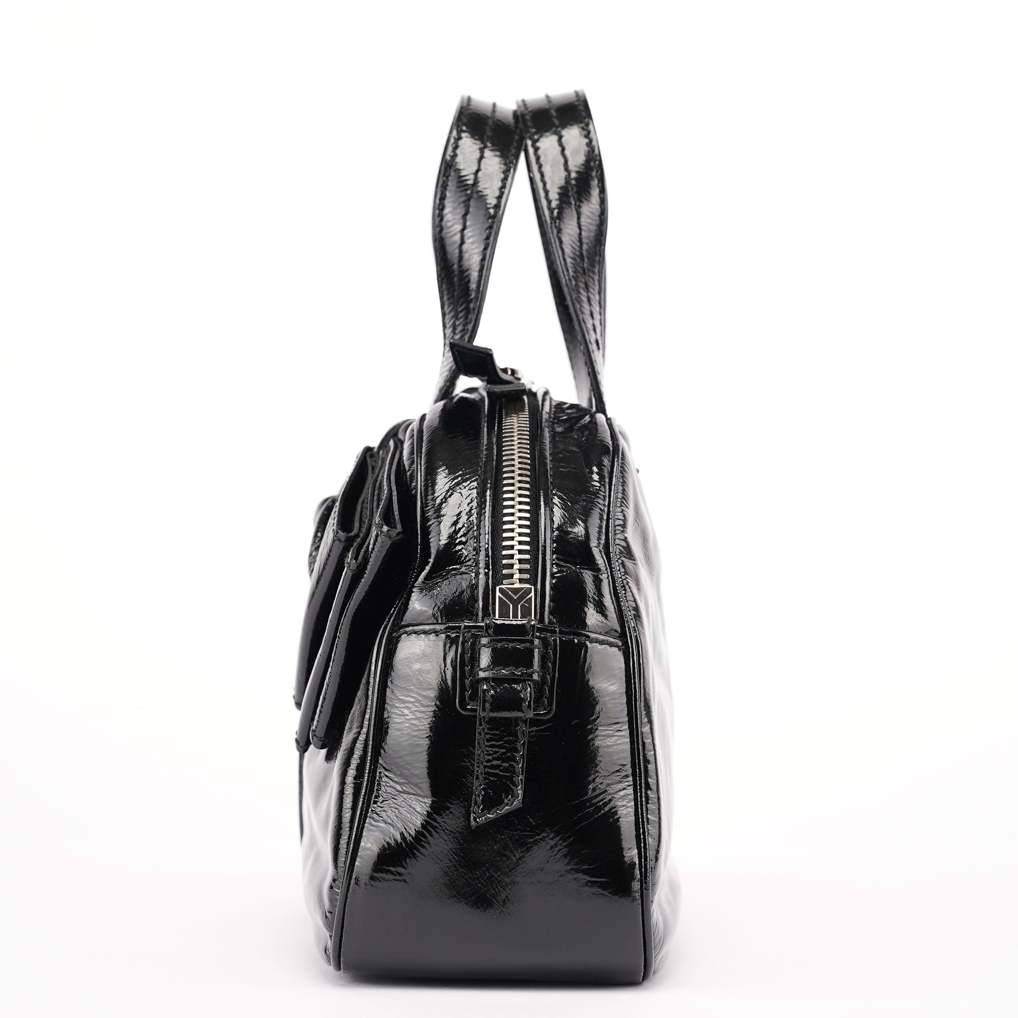 Black Patent Leather Y-Bow Tote Bag