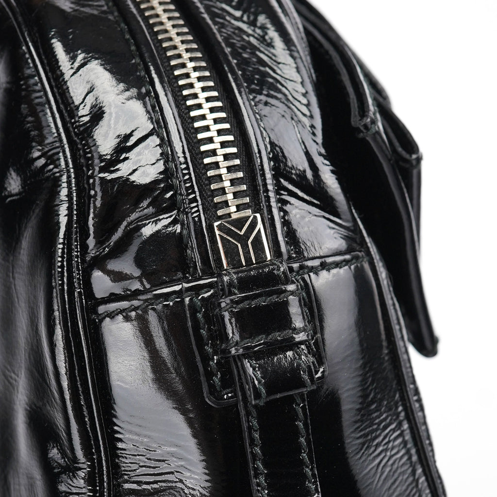 Black Patent Leather Y-Bow Tote Bag