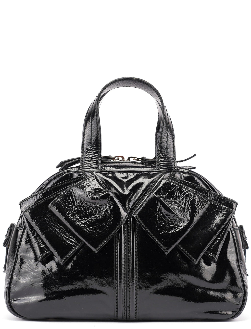 Black Patent Leather Y-Bow Tote Bag