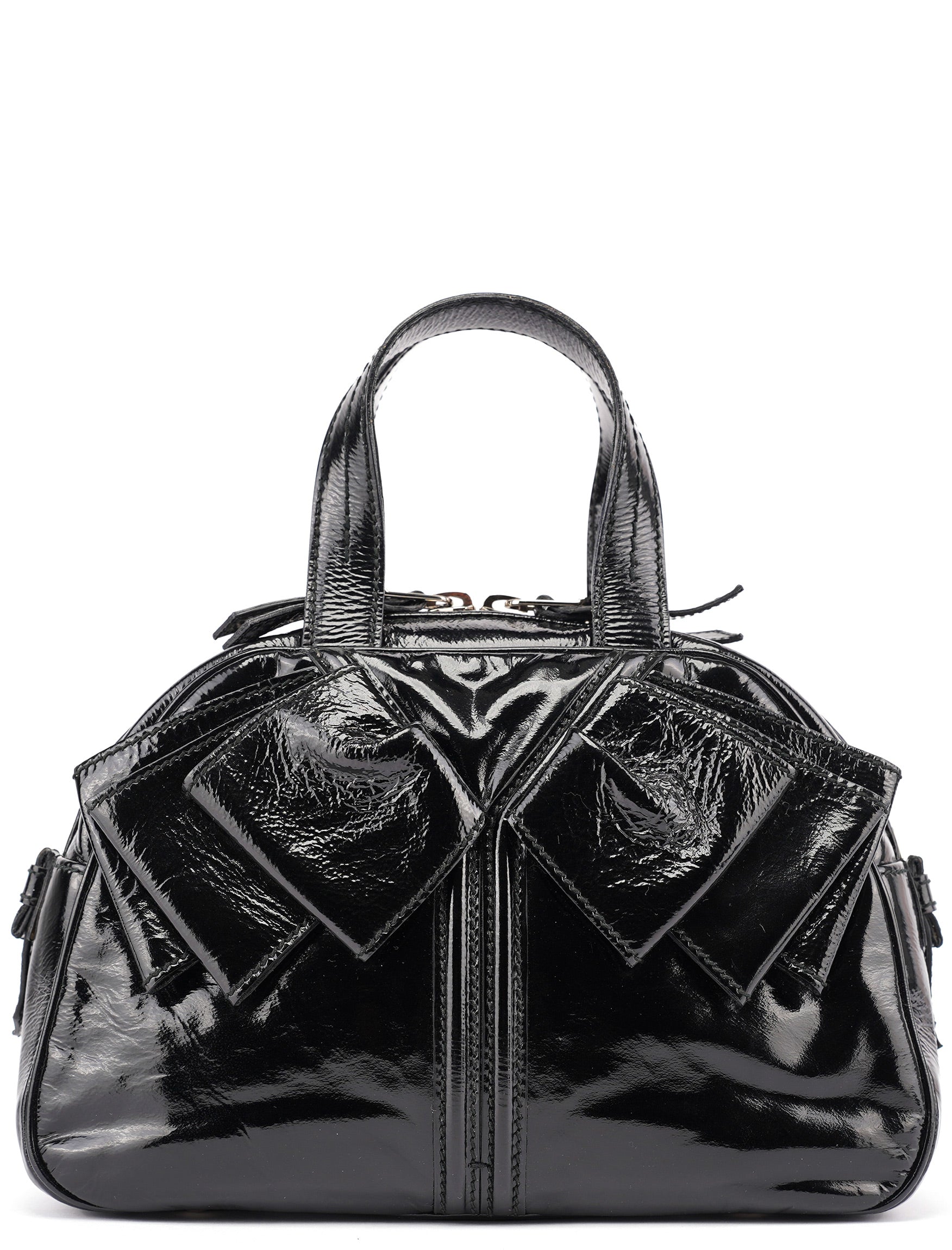 Black Patent Leather Y-Bow Tote Bag