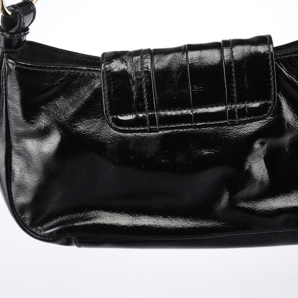Black Patent Leather YSL Eyelet Shoulder Bag