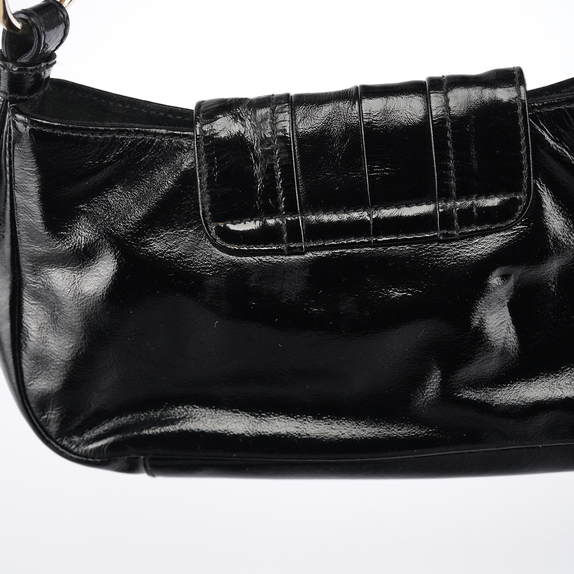 Black Patent Leather YSL Eyelet Shoulder Bag