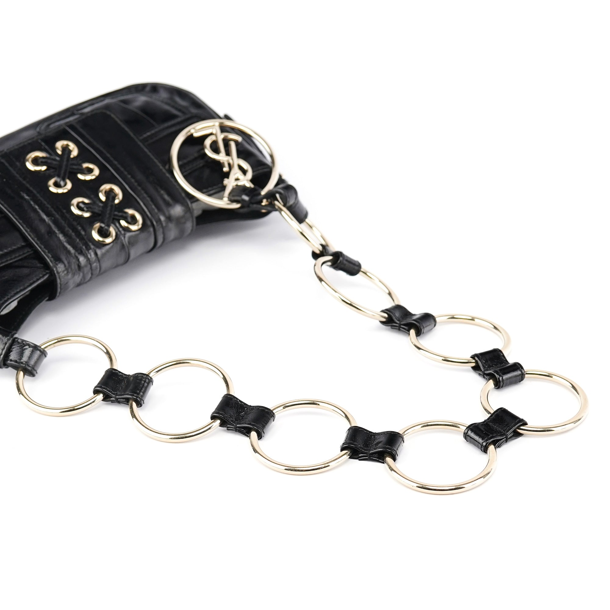 Black Patent Leather YSL Eyelet Shoulder Bag