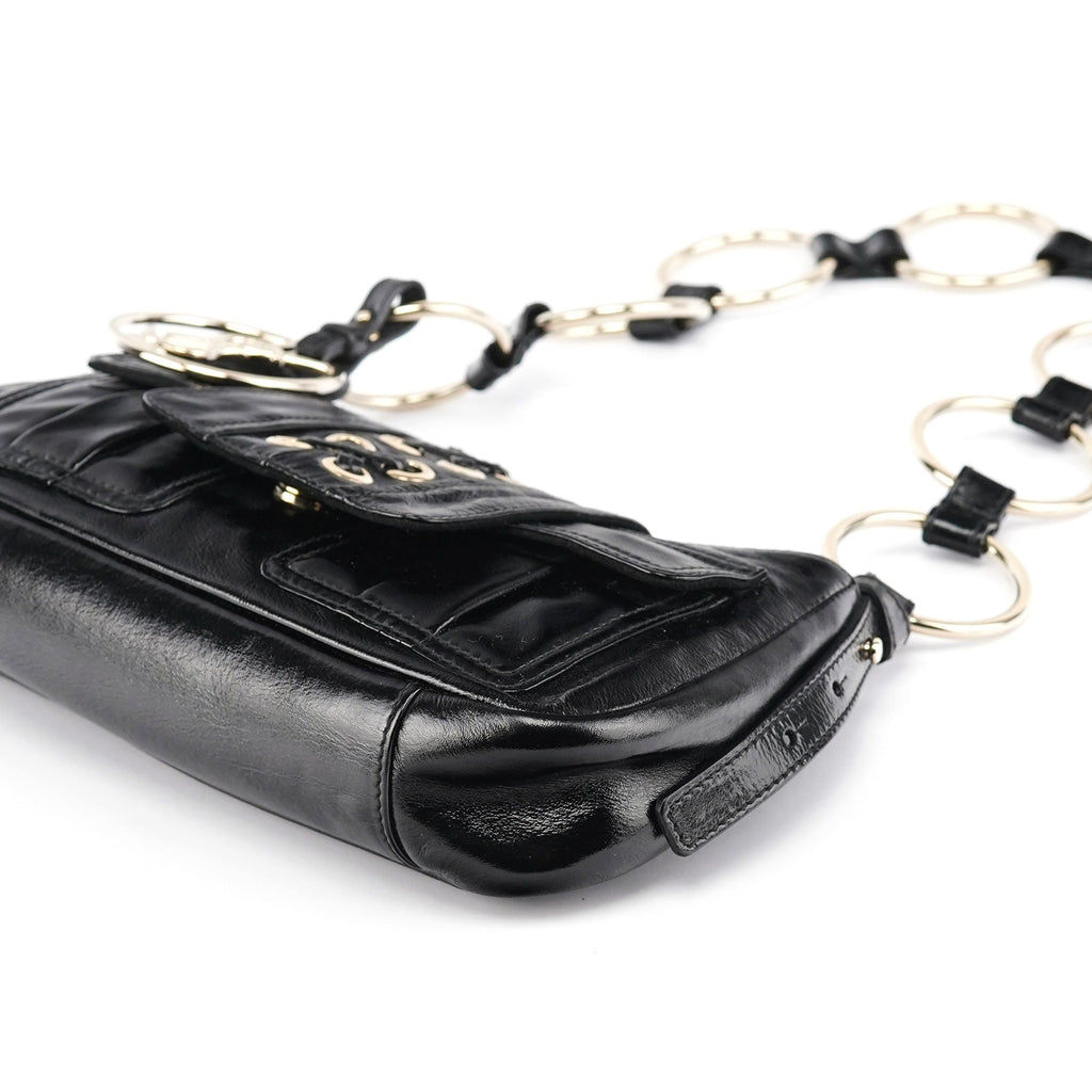 Black Patent Leather YSL Eyelet Shoulder Bag