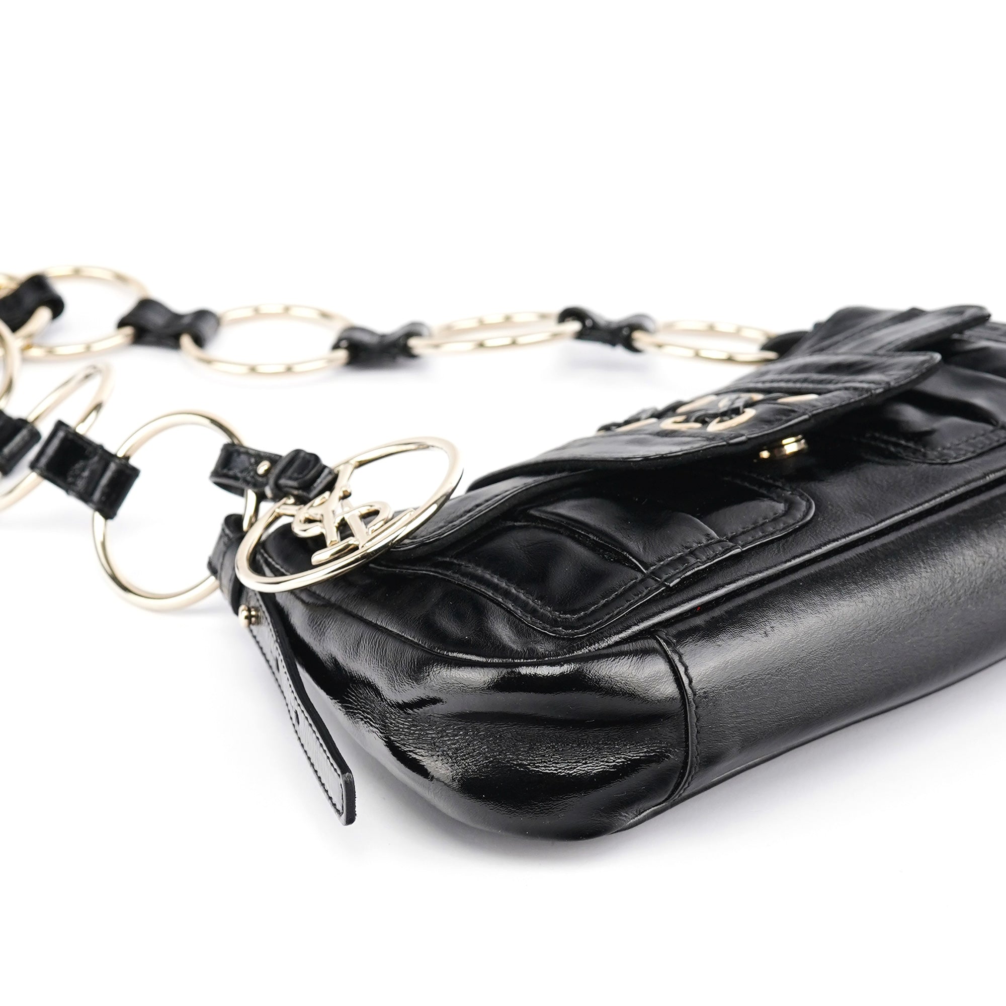Black Patent Leather YSL Eyelet Shoulder Bag
