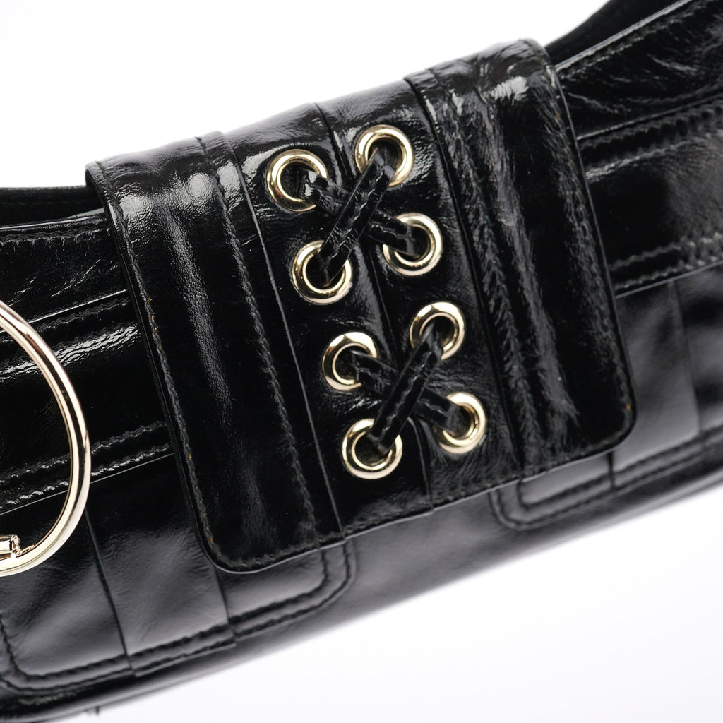 Black Patent Leather YSL Eyelet Shoulder Bag
