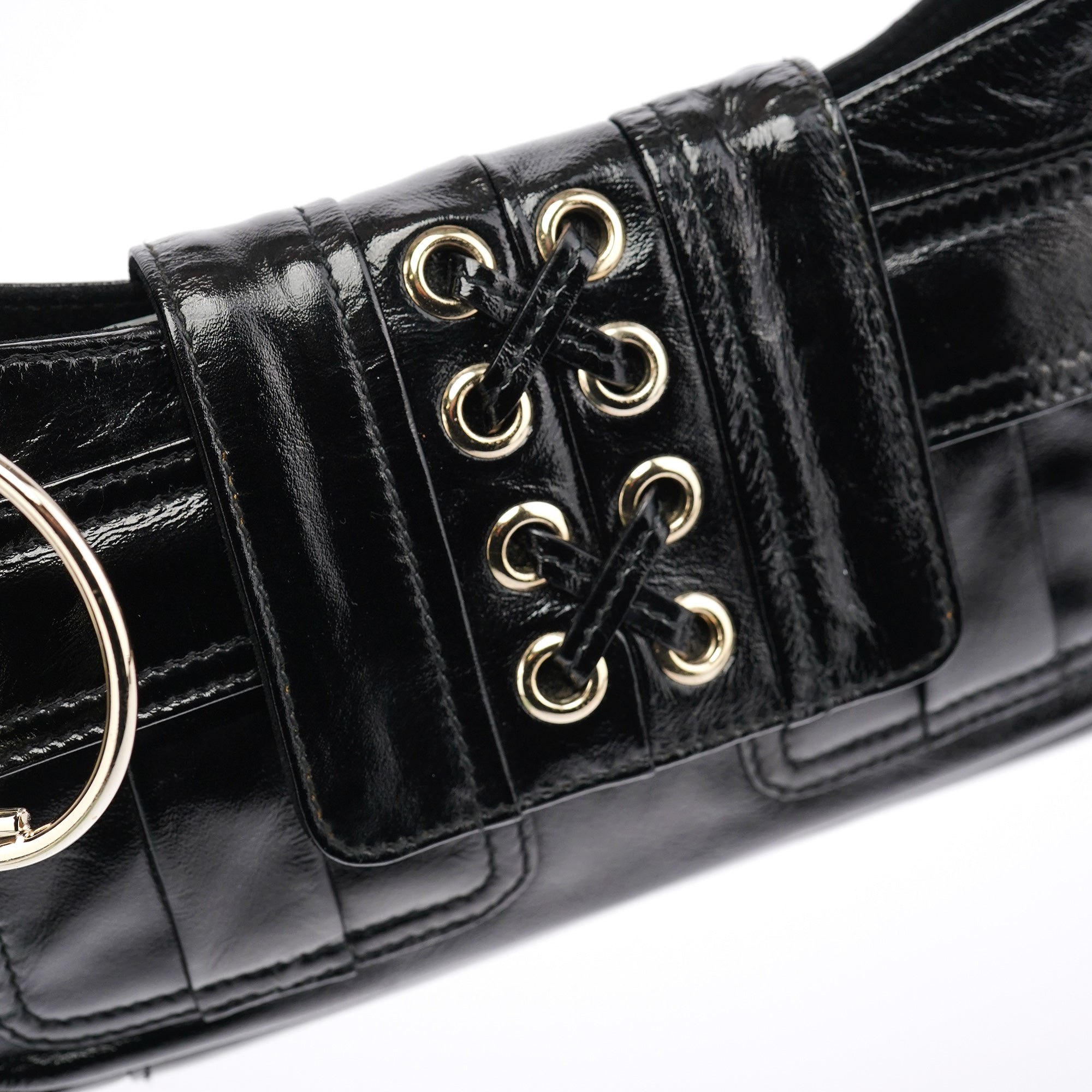 Black Patent Leather YSL Eyelet Shoulder Bag