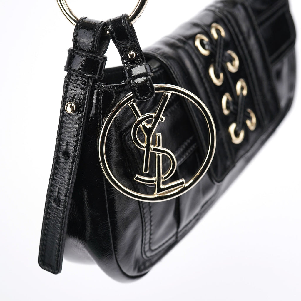 Black Patent Leather YSL Eyelet Shoulder Bag