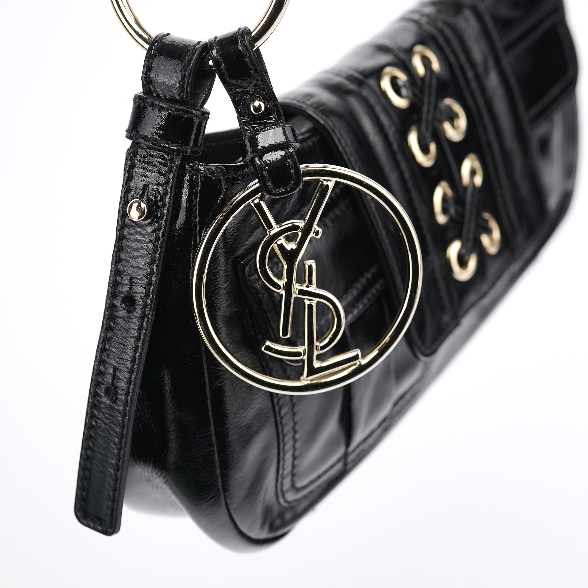 Black Patent Leather YSL Eyelet Shoulder Bag