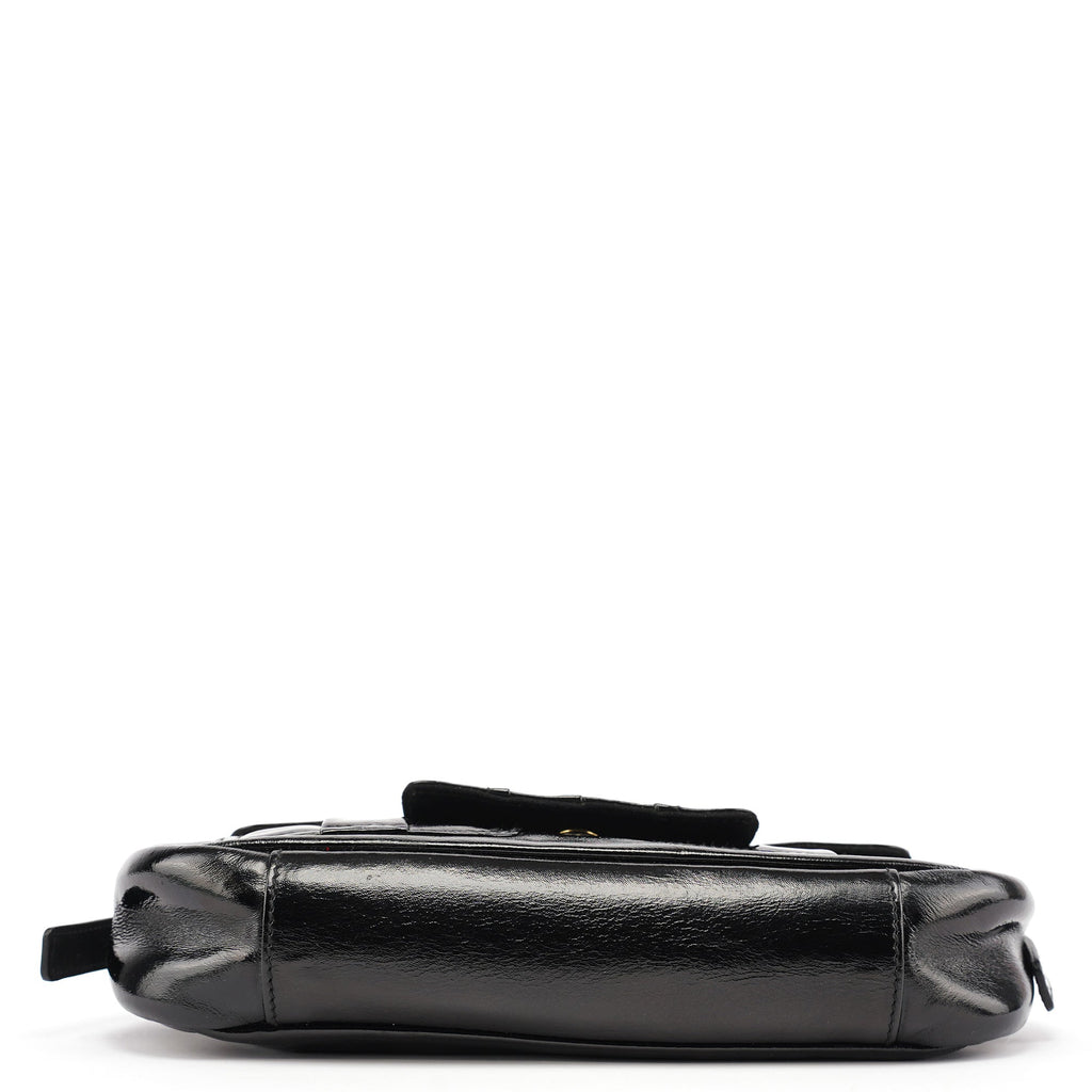 Black Patent Leather YSL Eyelet Shoulder Bag