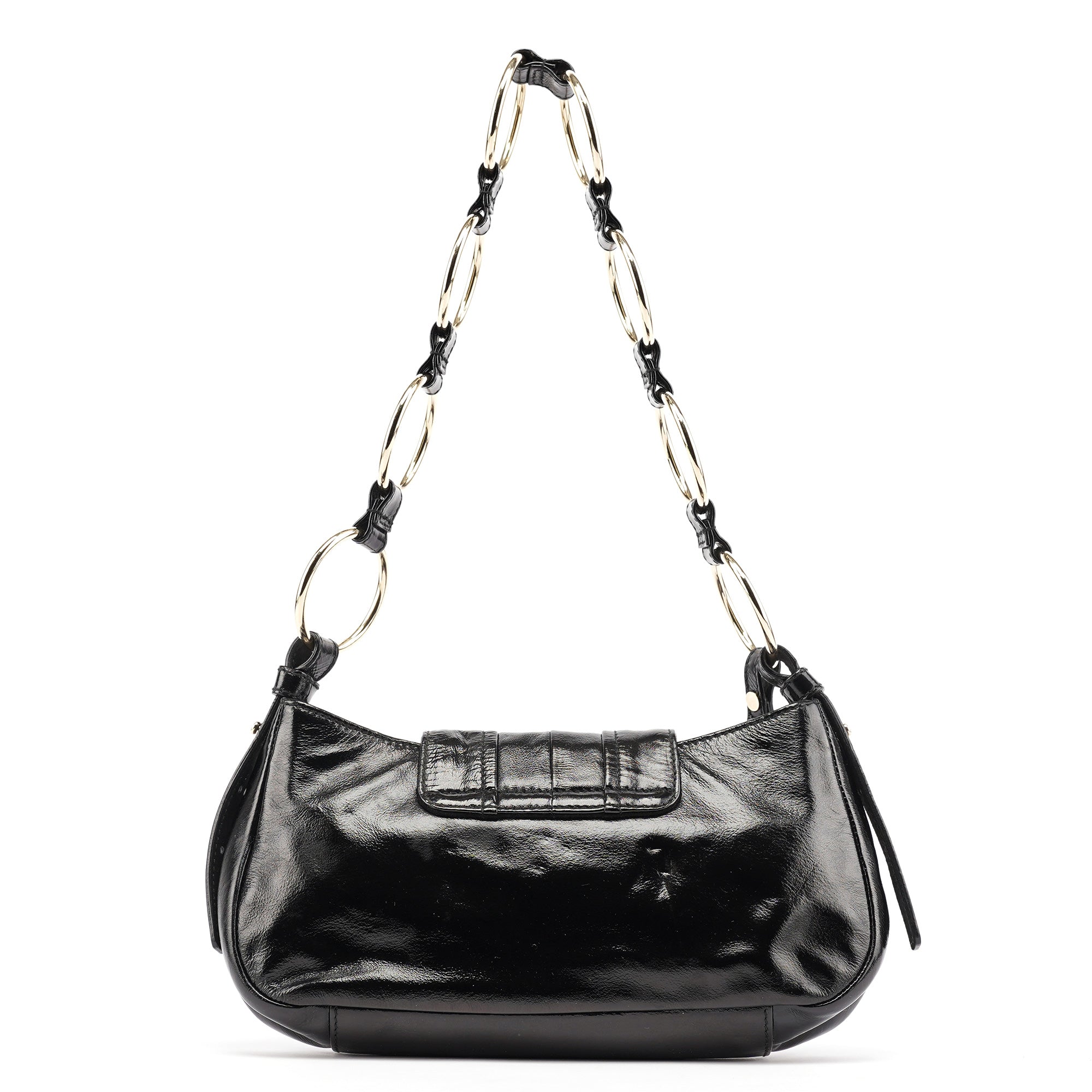 Black Patent Leather YSL Eyelet Shoulder Bag