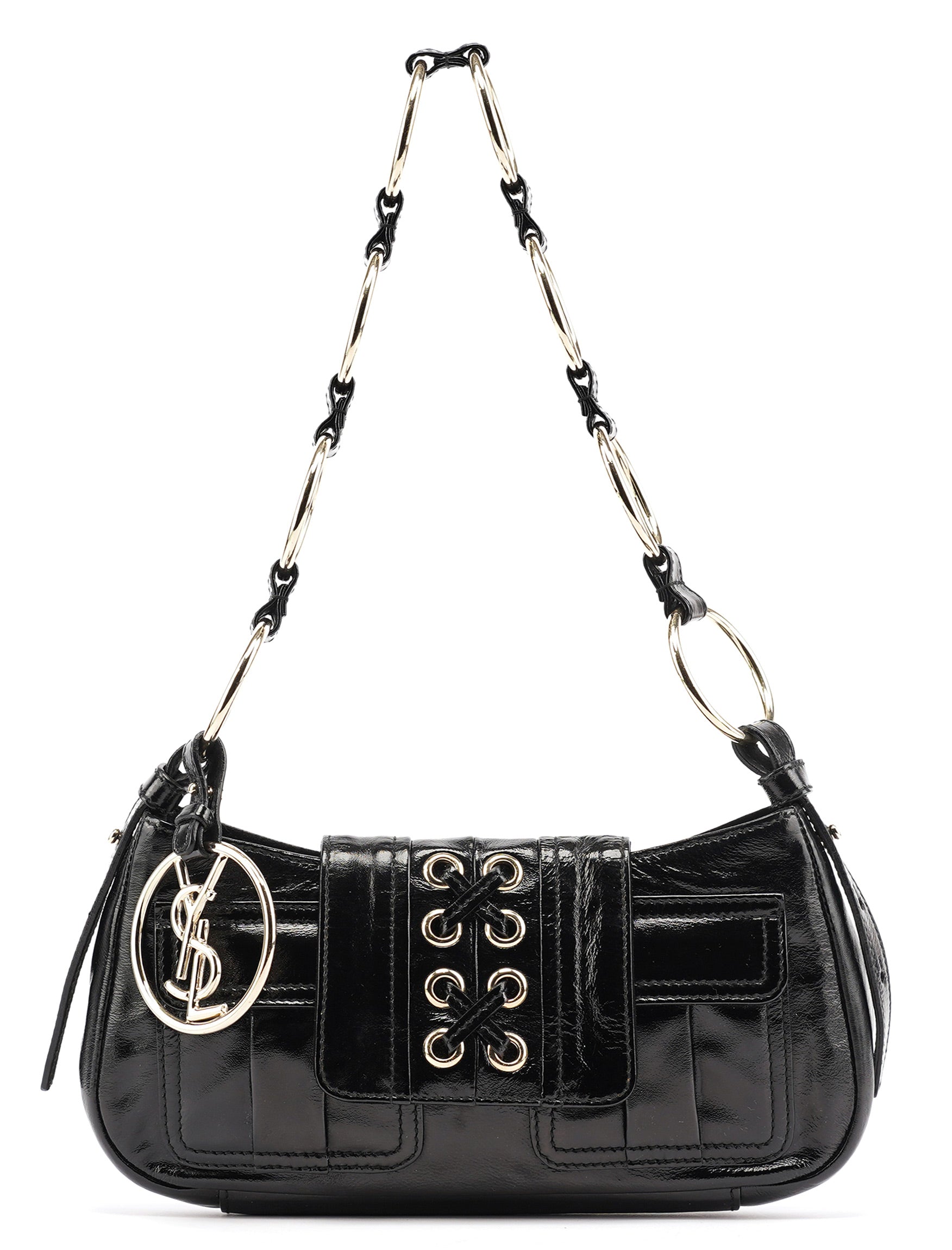 Black Patent Leather YSL Eyelet Shoulder Bag