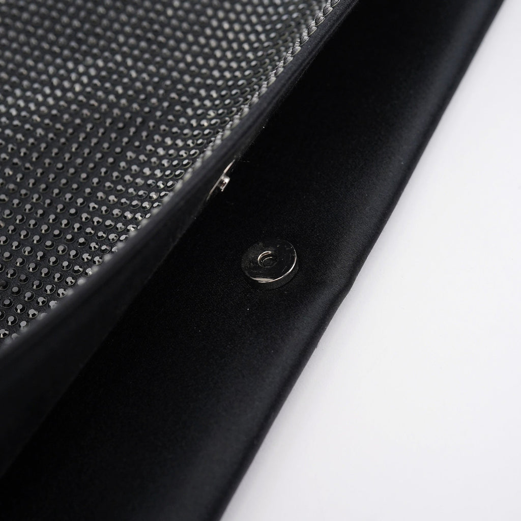 Black Rhinestone Crystal Satin Large Clutch Bag