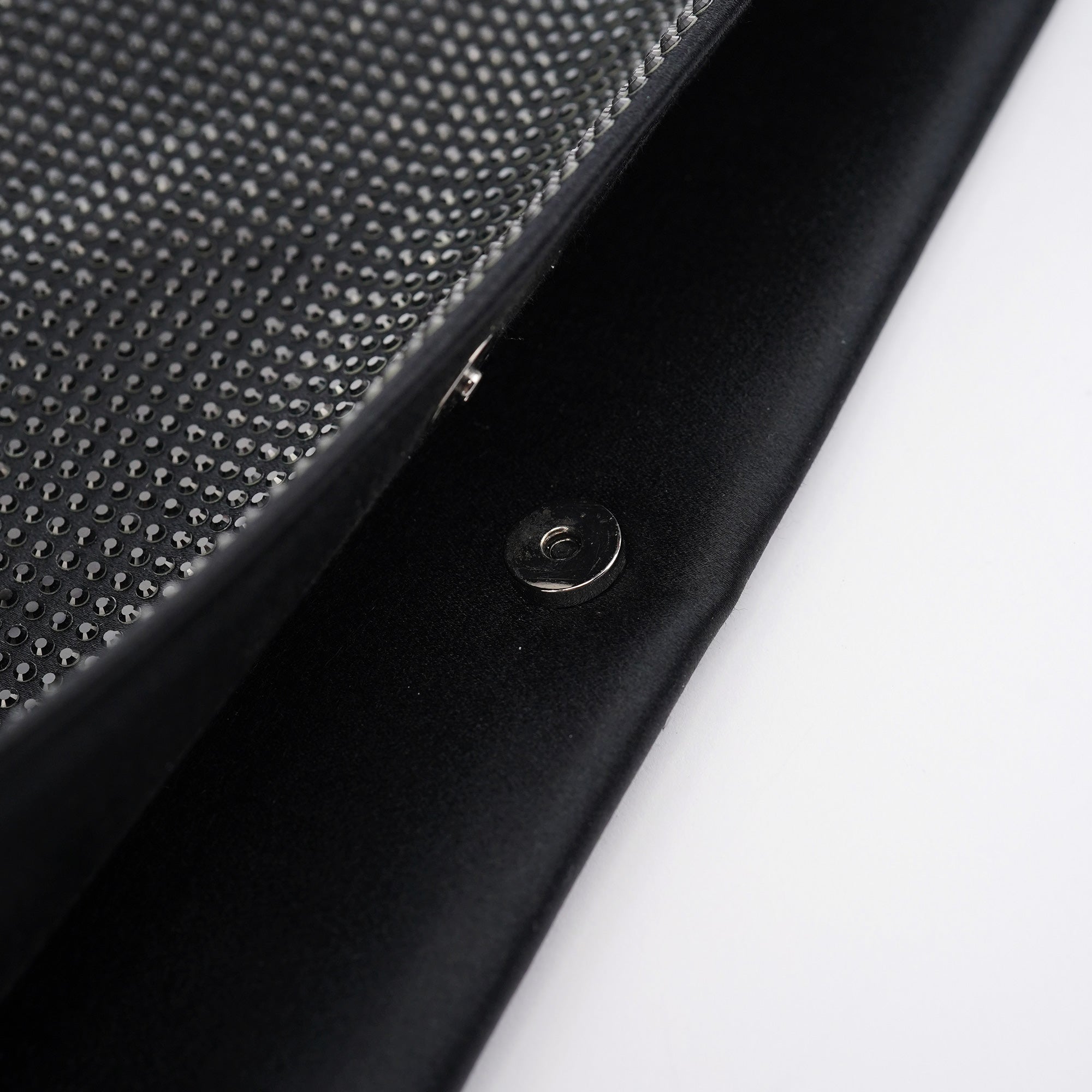 Black Rhinestone Crystal Satin Large Clutch Bag