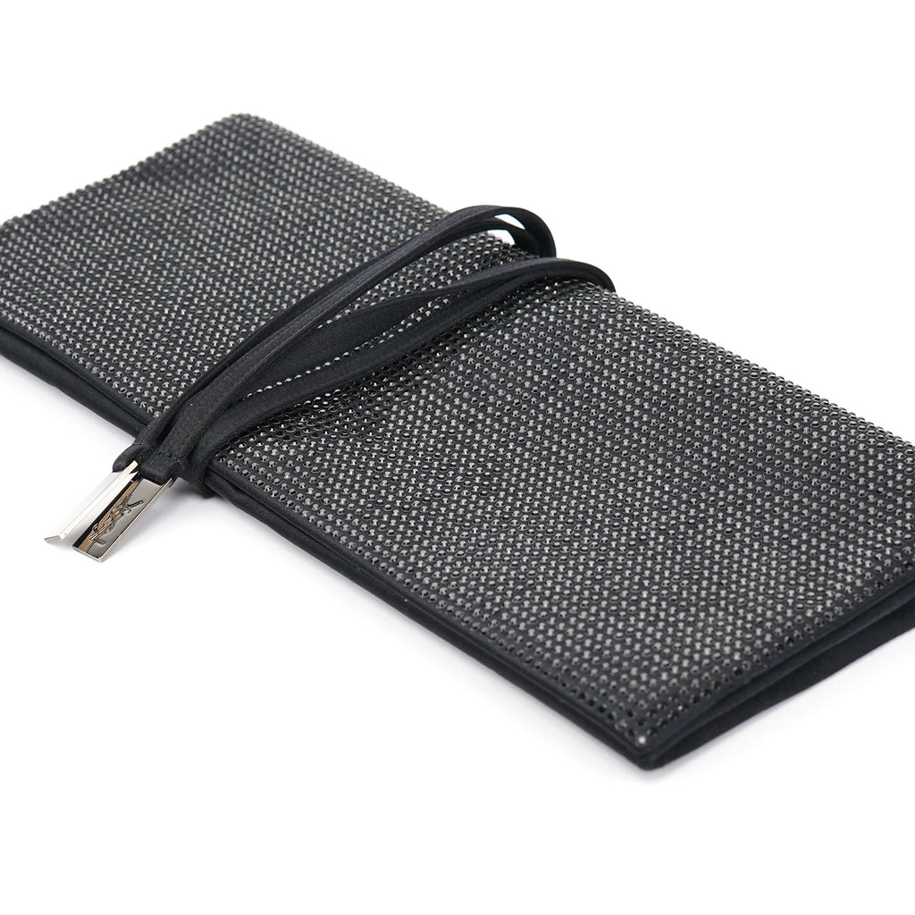Black Rhinestone Crystal Satin Large Clutch Bag