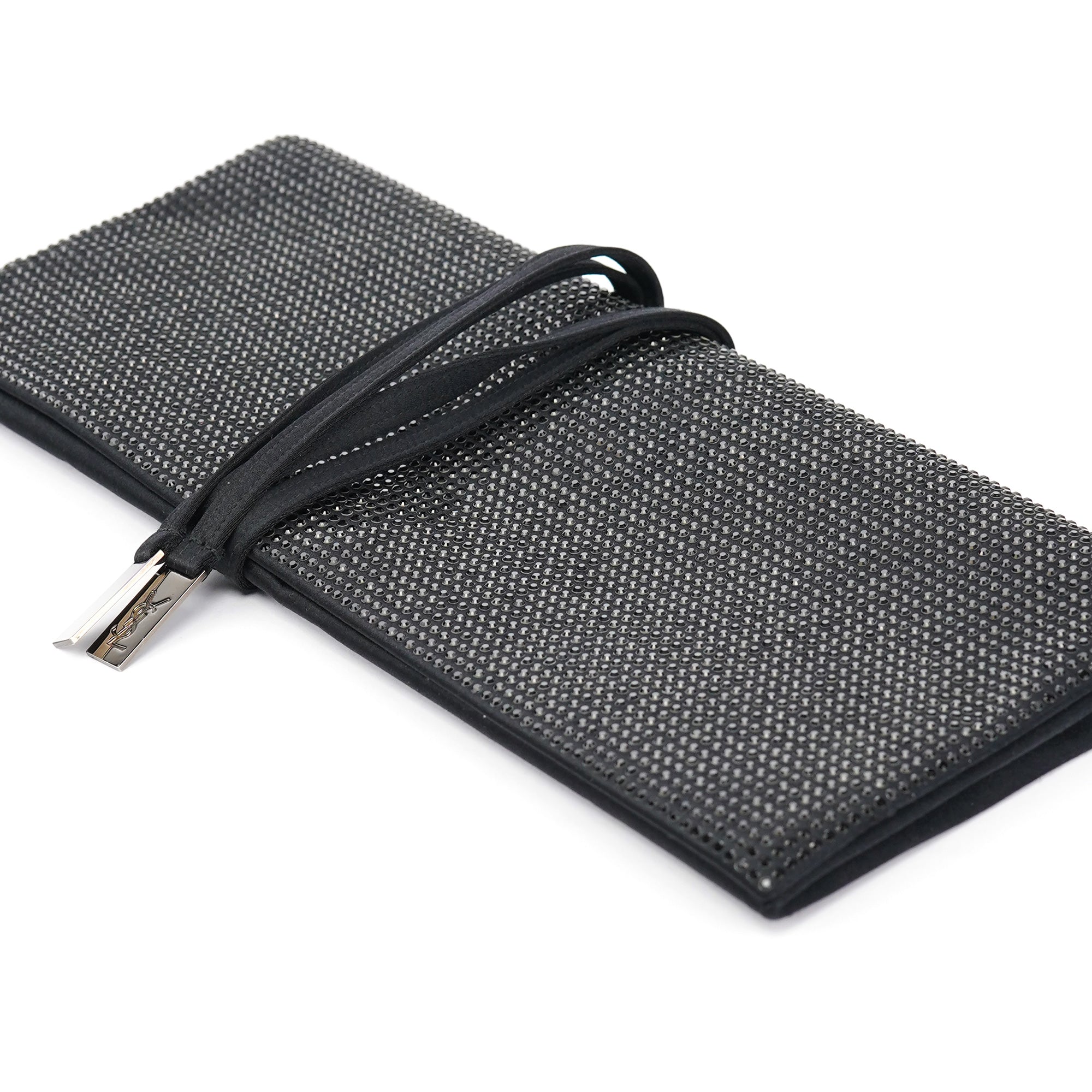 Black Rhinestone Crystal Satin Large Clutch Bag