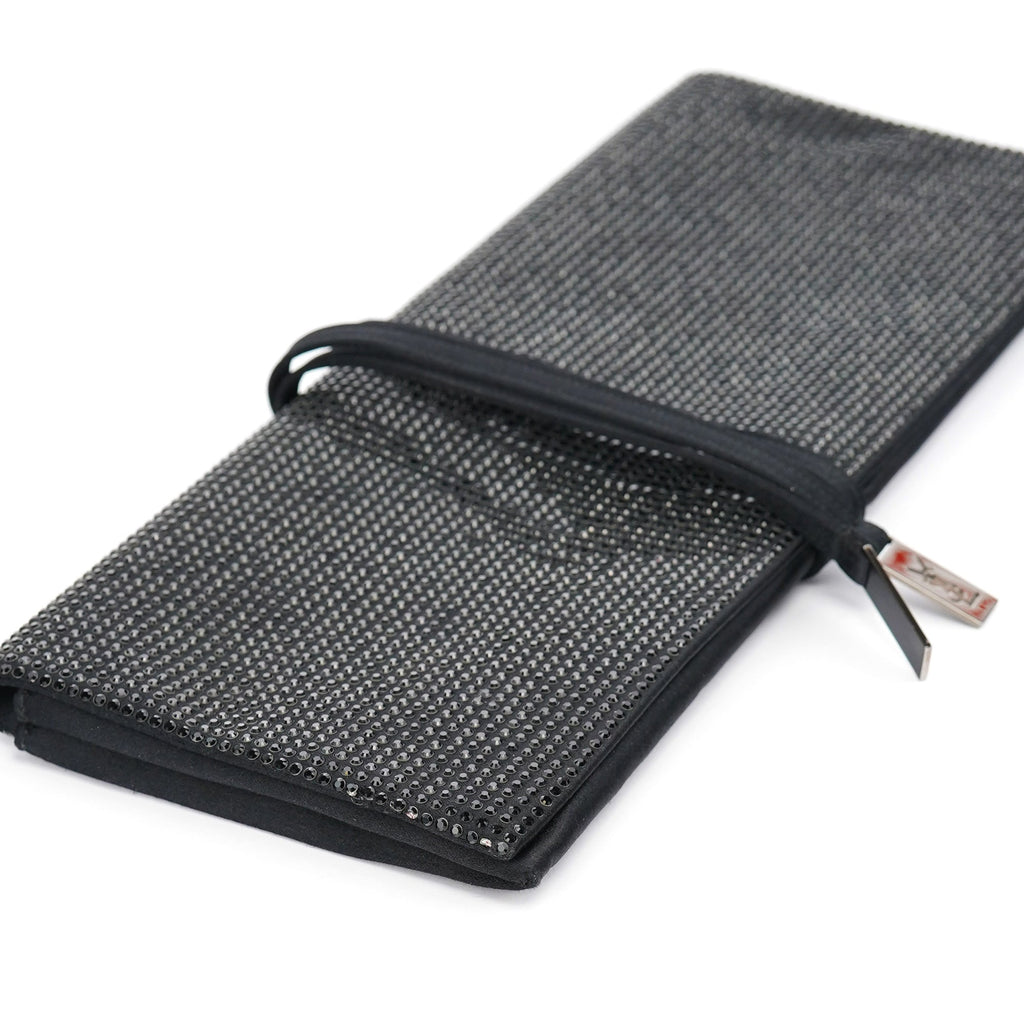 Black Rhinestone Crystal Satin Large Clutch Bag