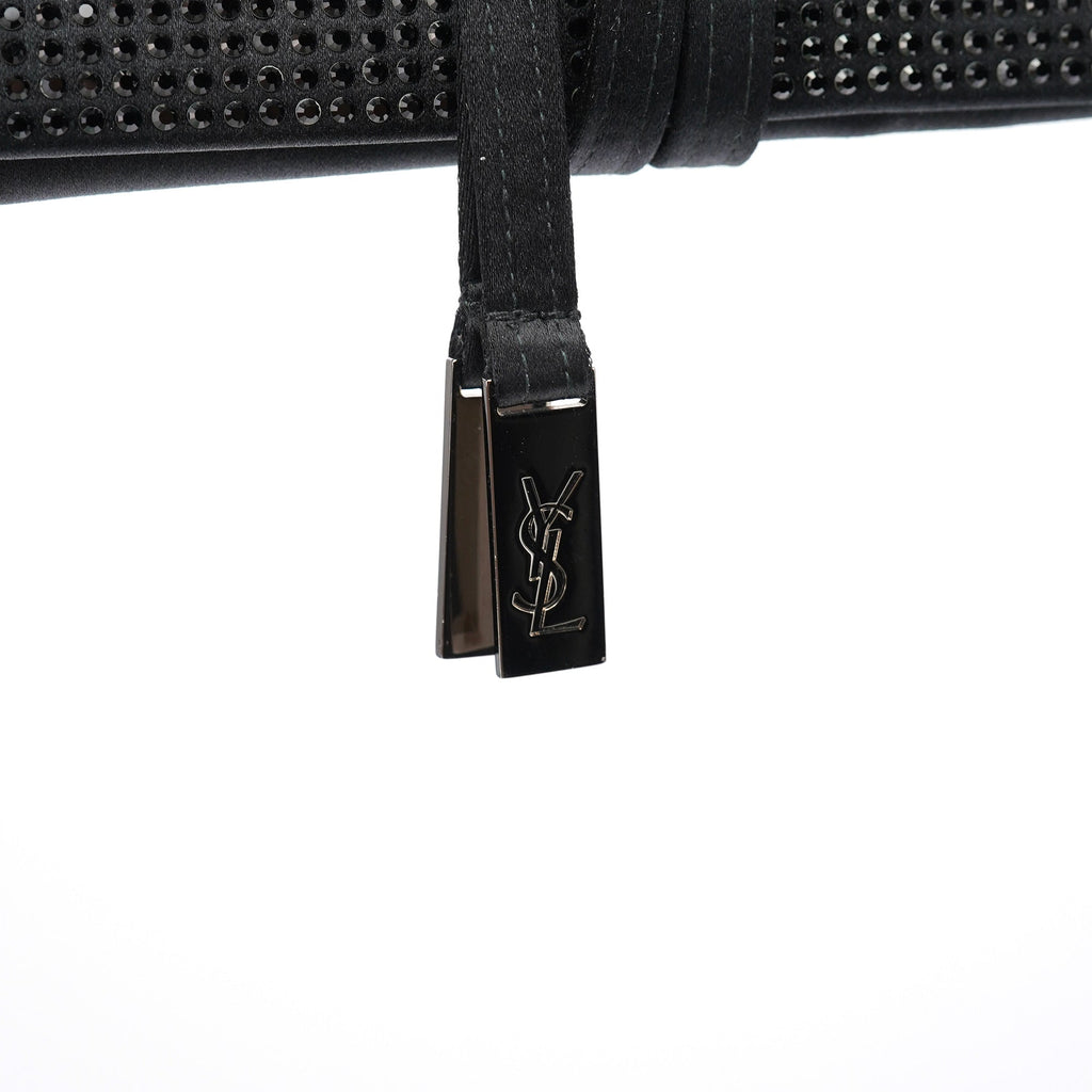 Black Rhinestone Crystal Satin Large Clutch Bag