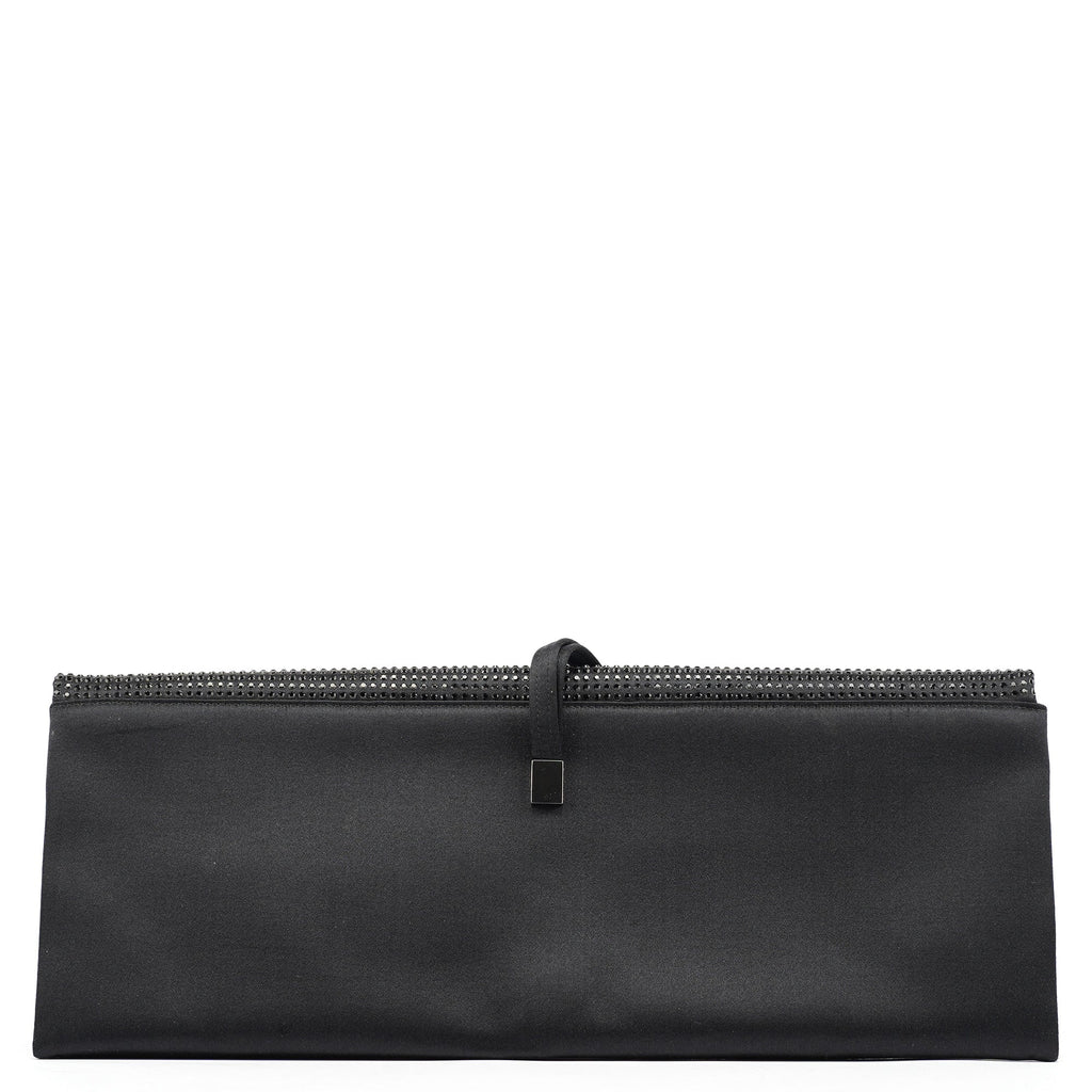 Black Rhinestone Crystal Satin Large Clutch Bag