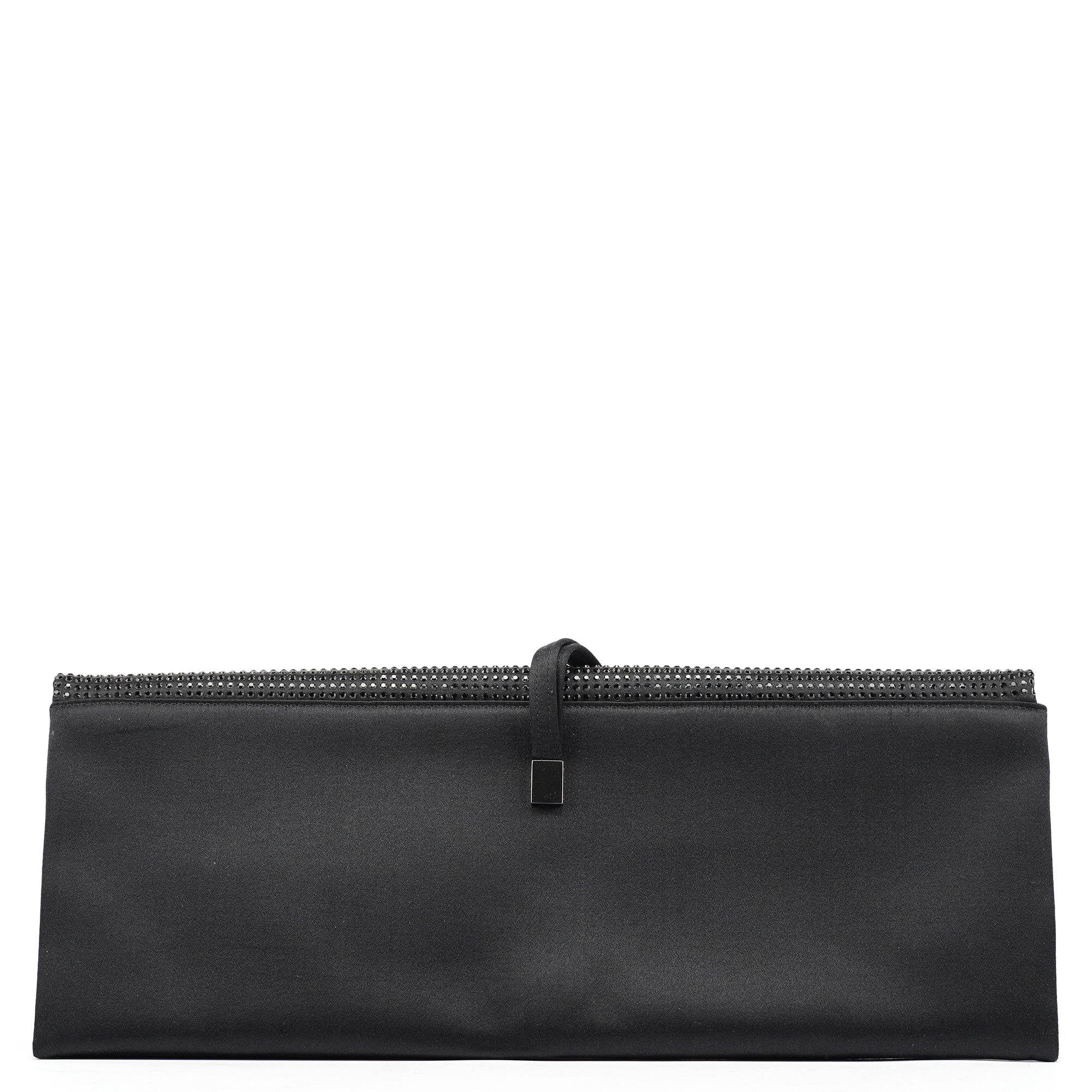 Black Rhinestone Crystal Satin Large Clutch Bag