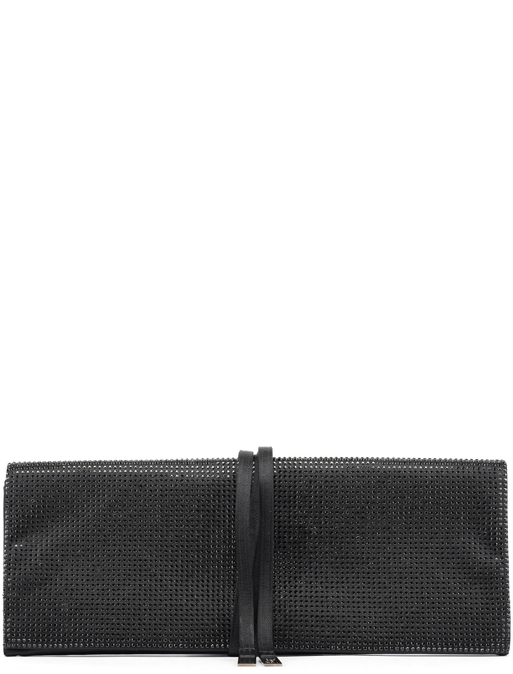 Black Rhinestone Crystal Satin Large Clutch Bag