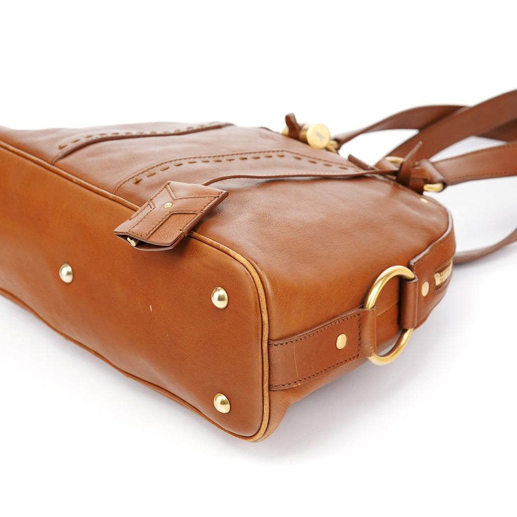 Brown Leather Y Muse Tote Bag
