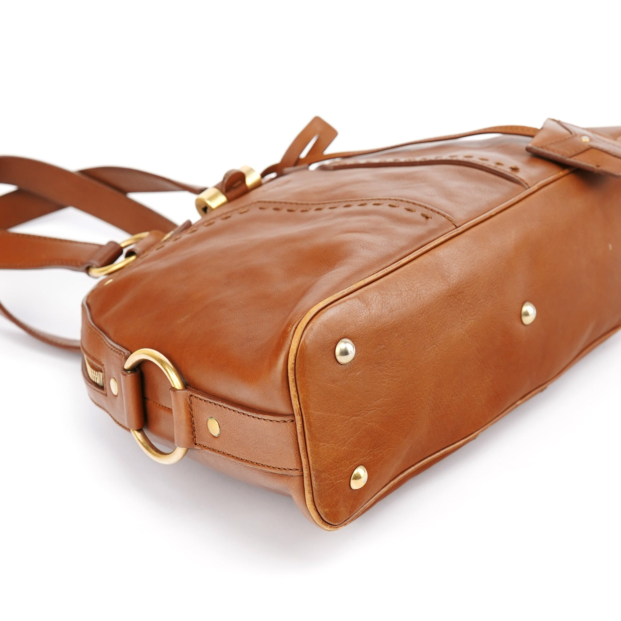 Brown Leather Y Muse Tote Bag