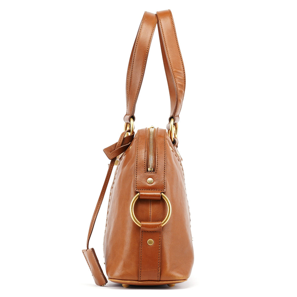 Brown Leather Y Muse Tote Bag