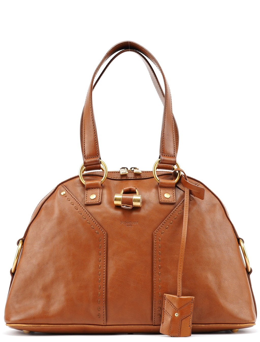 Brown Leather Y Muse Tote Bag