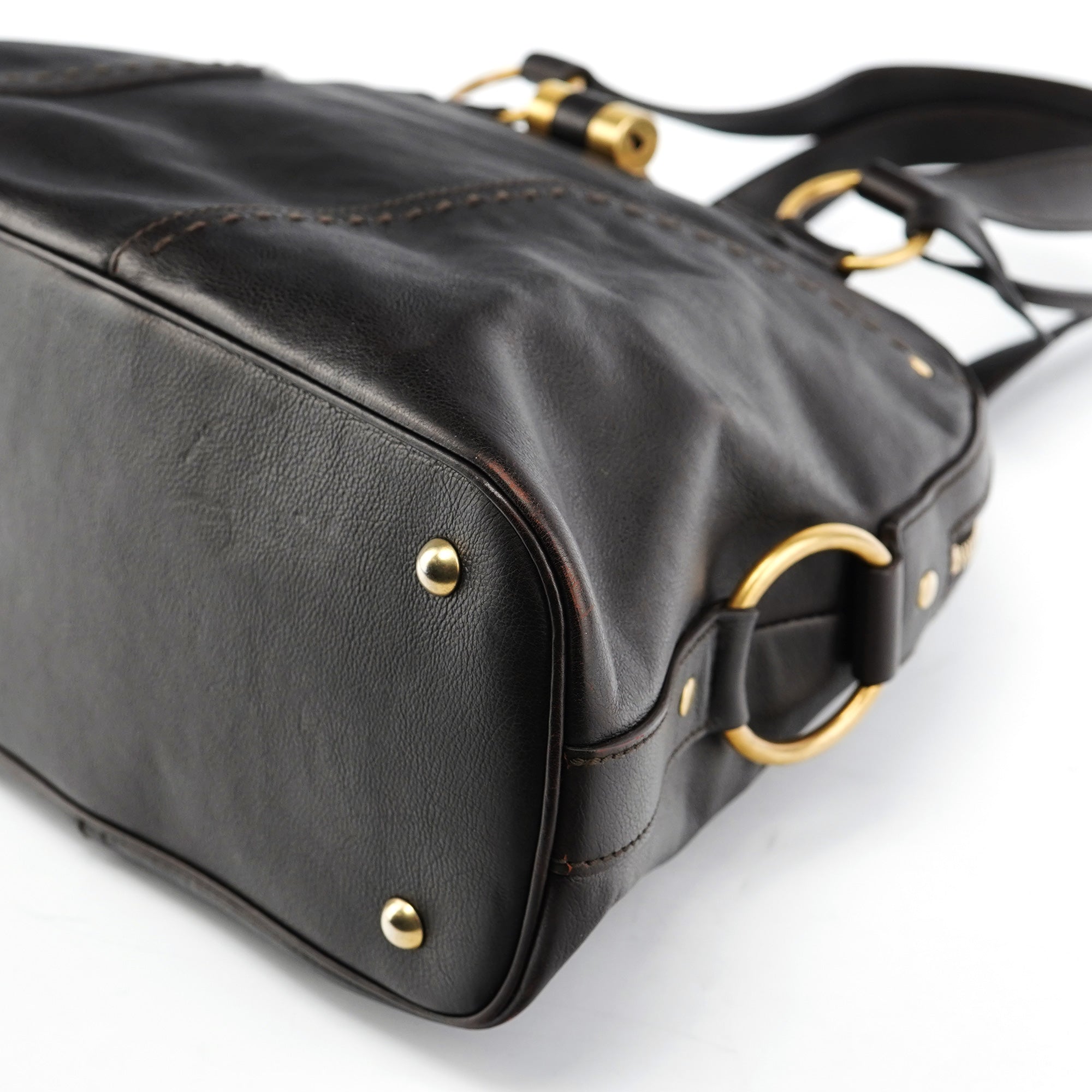Dark Brown Calfskin Leather Muse Tote Bag