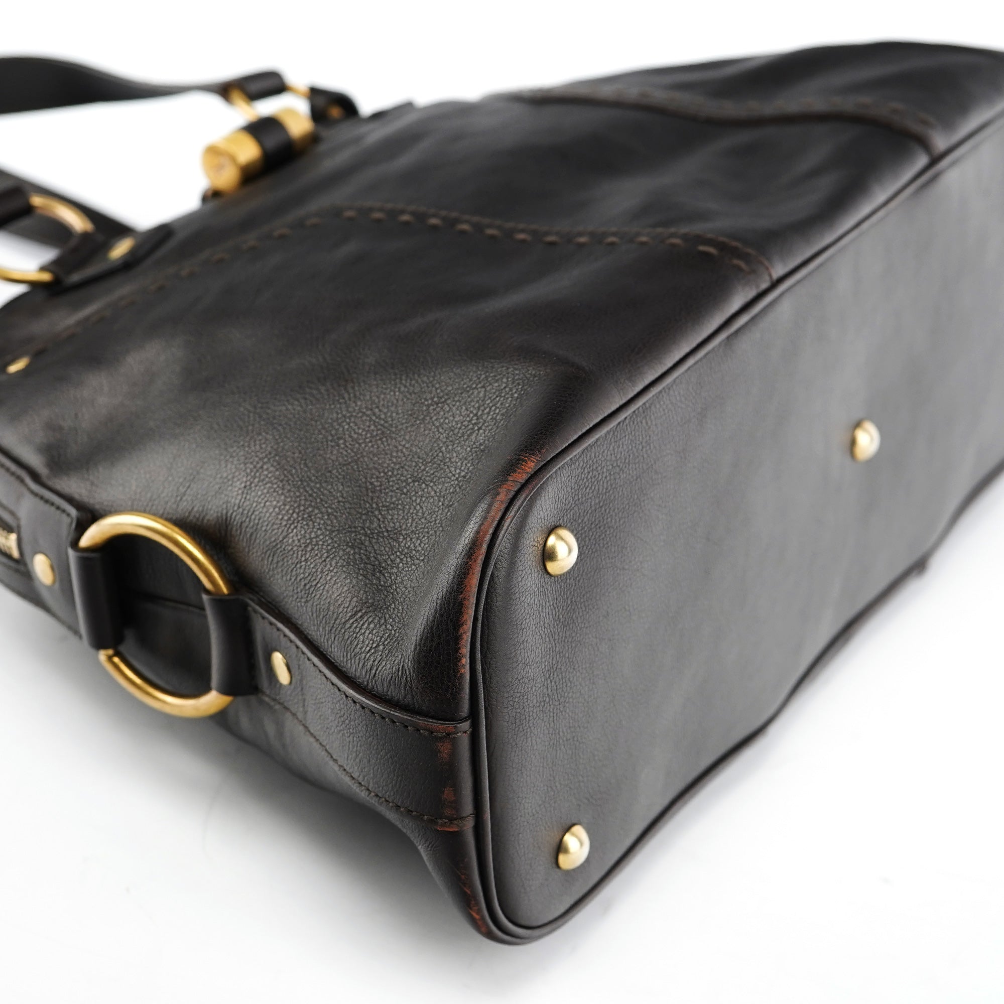 Dark Brown Calfskin Leather Muse Tote Bag