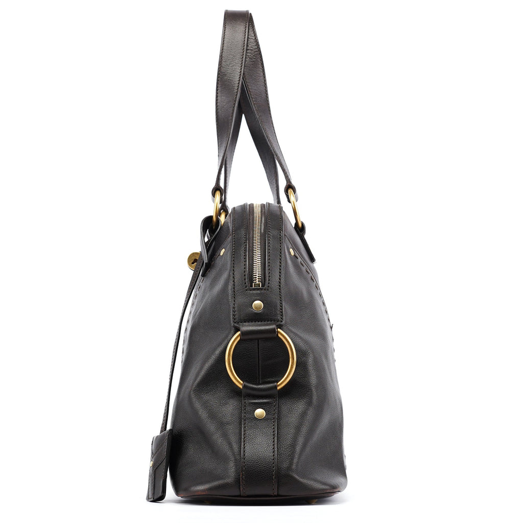 Dark Brown Calfskin Leather Muse Tote Bag