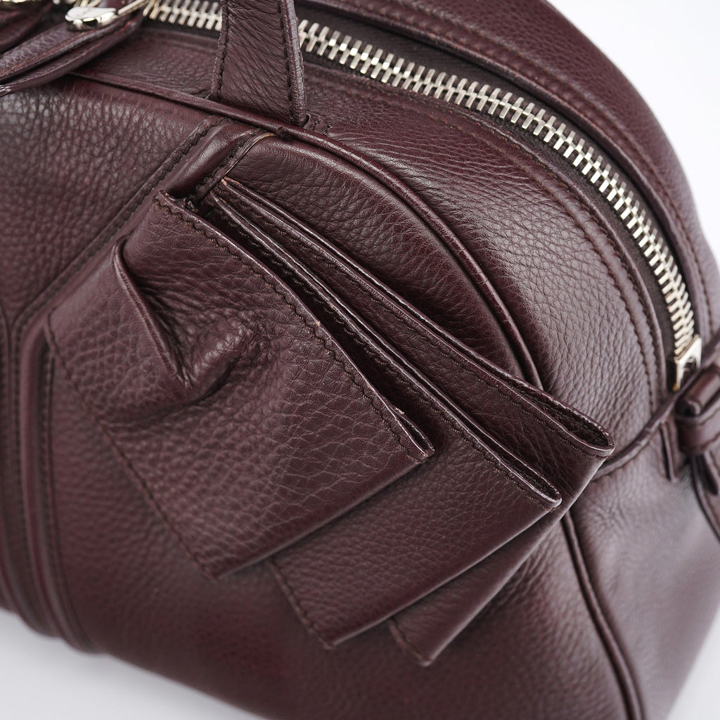 Dark Purple Leather Bow Tote Bag