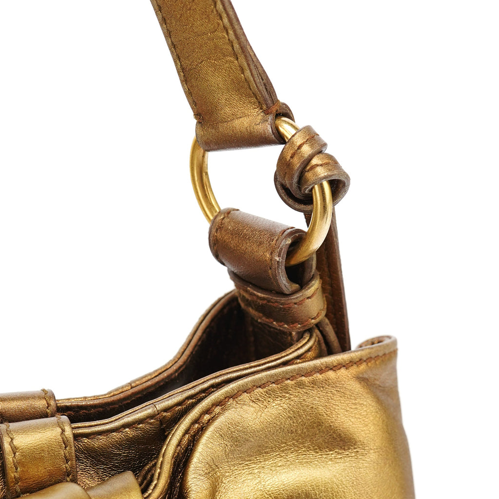 Gold Calfskin Bow Mini Shoulder Bag