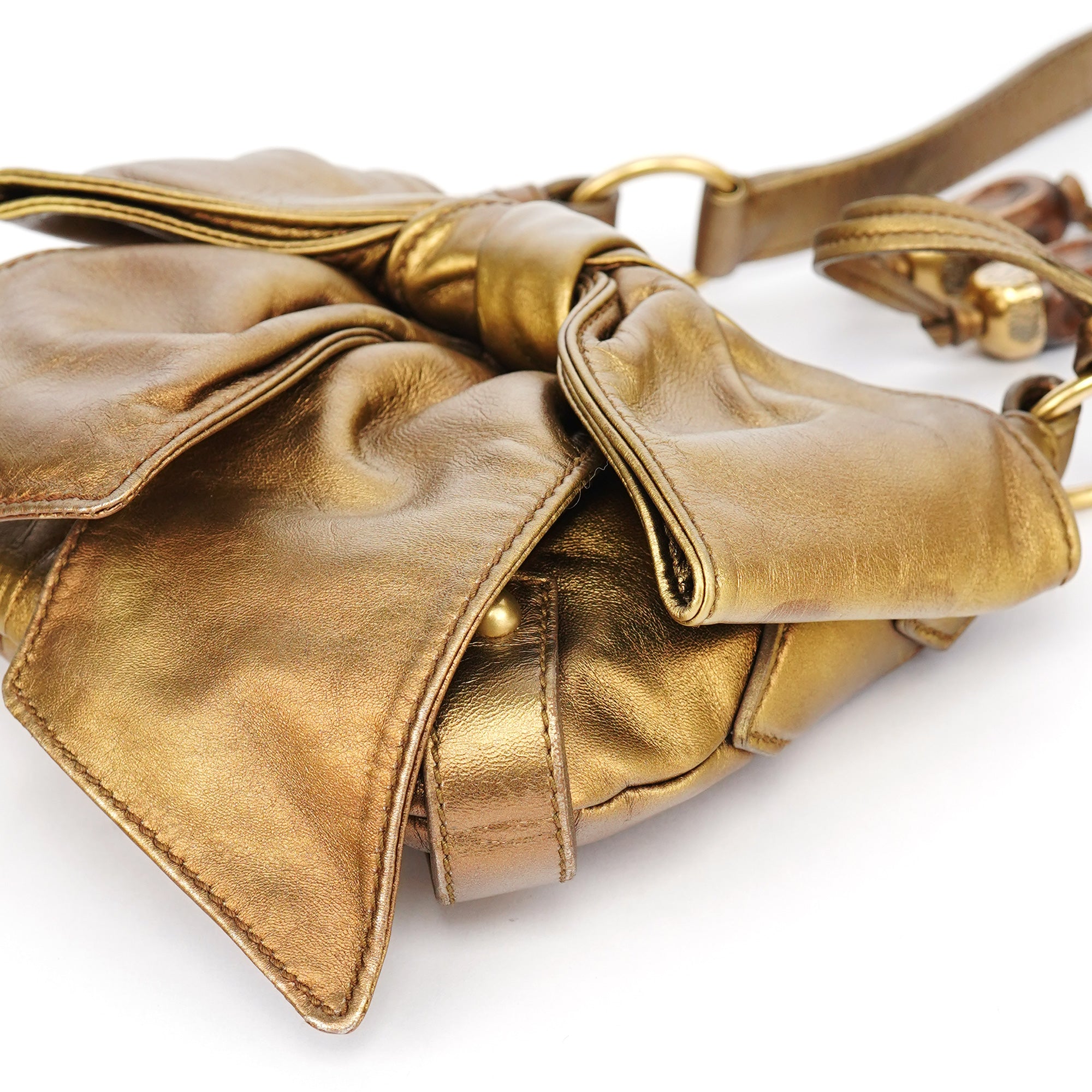 Gold Calfskin Bow Mini Shoulder Bag