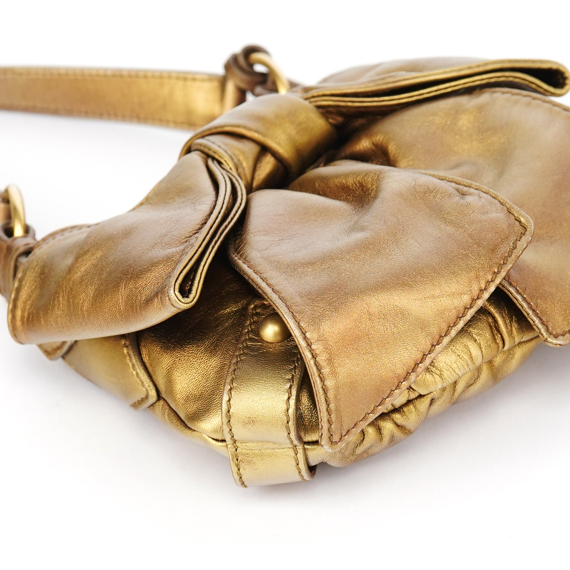 Gold Calfskin Bow Mini Shoulder Bag