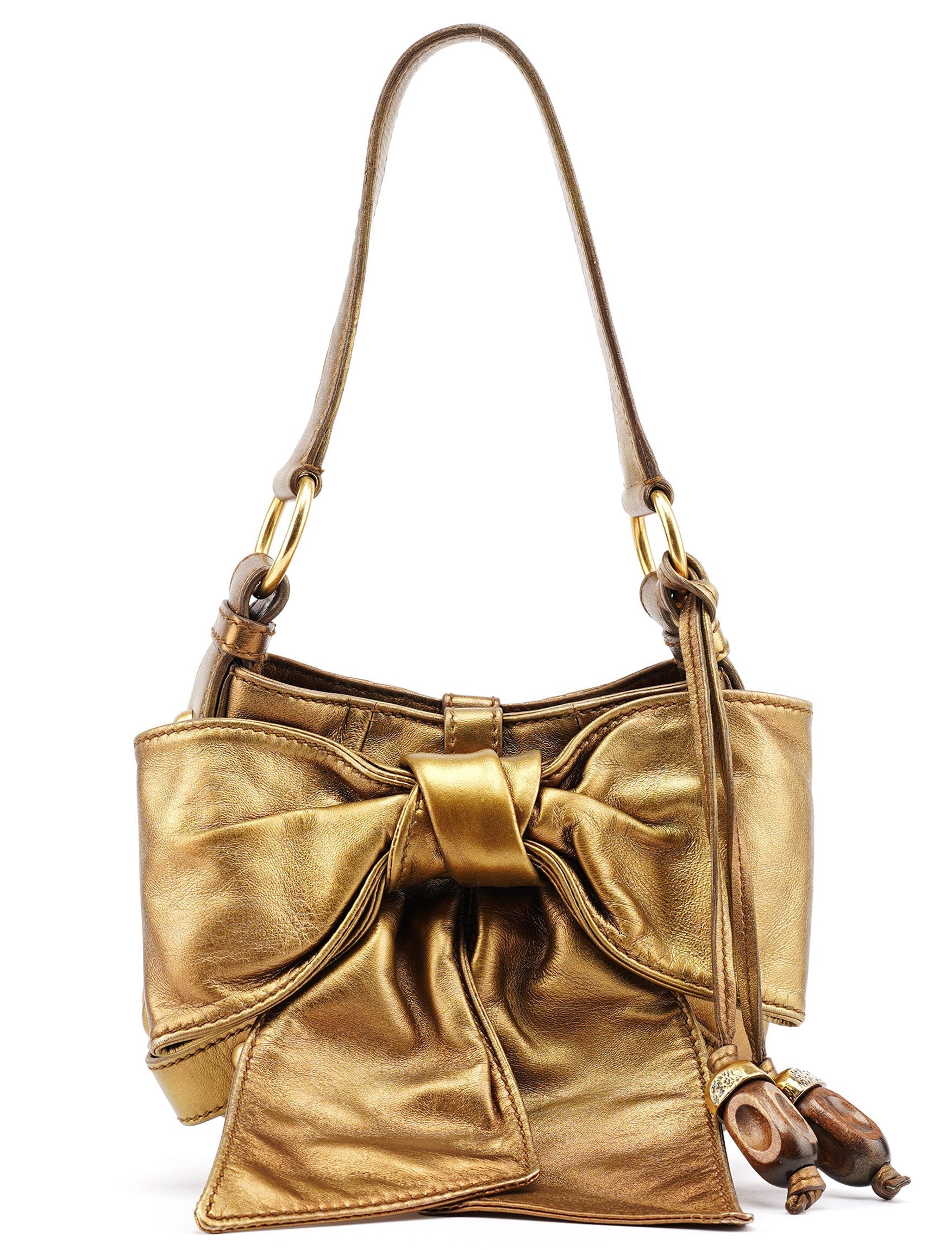 Gold Calfskin Bow Mini Shoulder Bag