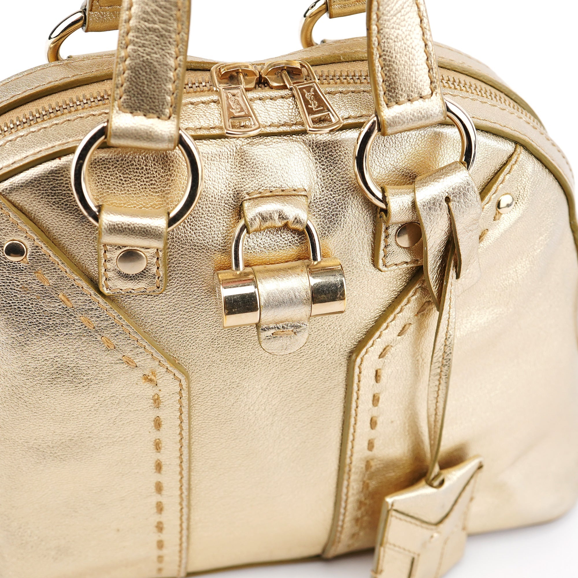 Gold Leather Muse Tote Bag