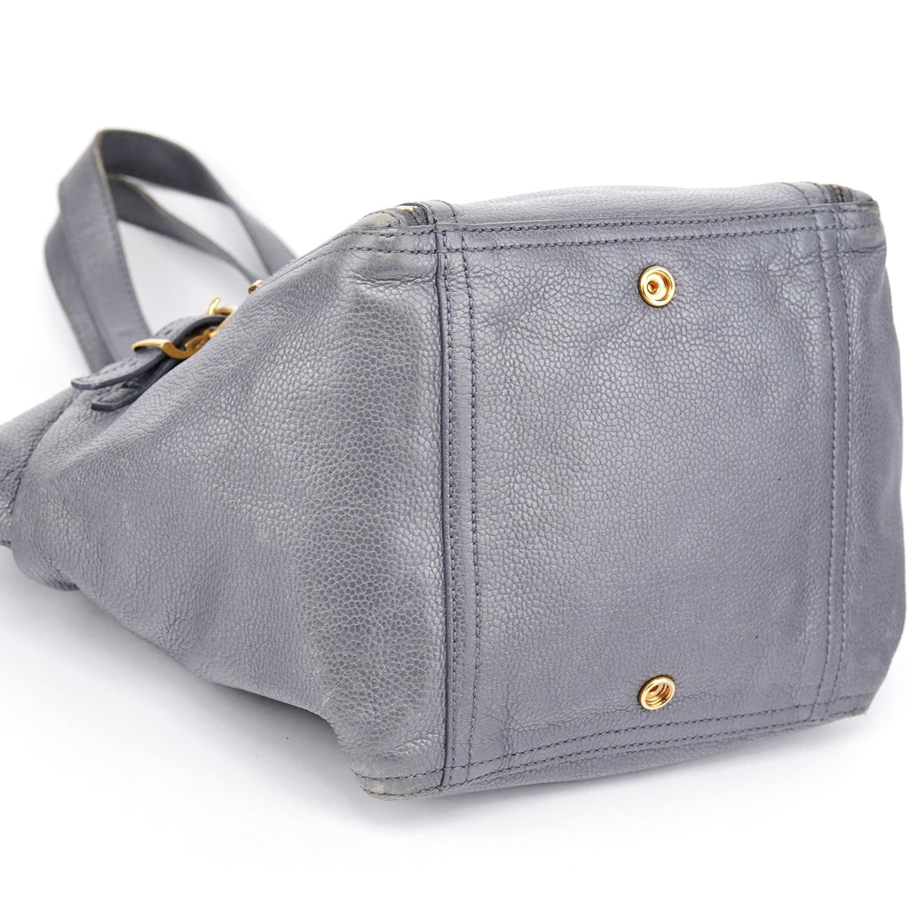 Grey Leather Downtown Tote Bag