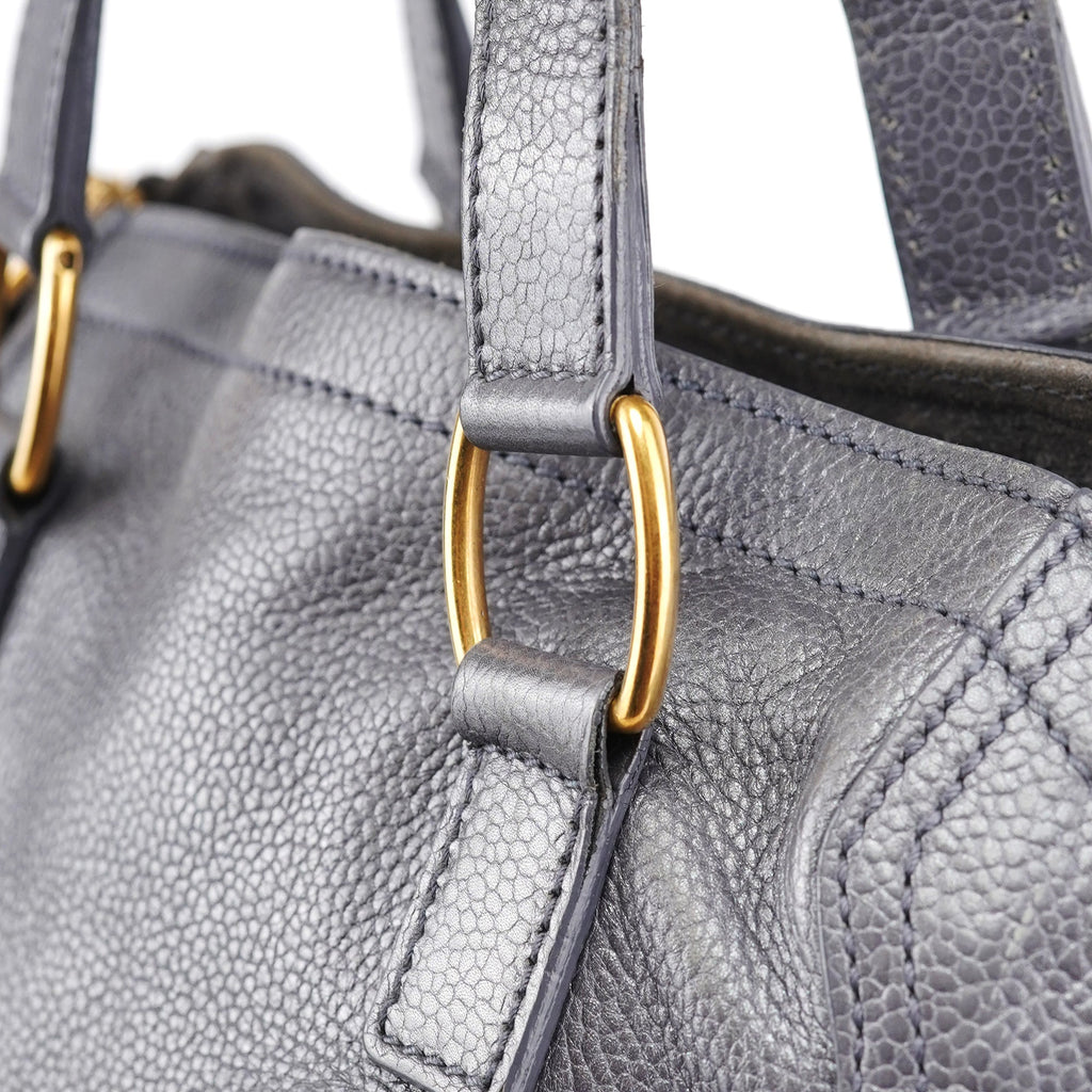 Grey Leather Downtown Tote Bag