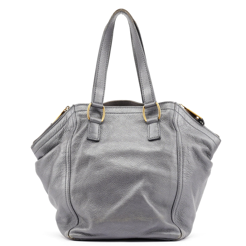 Grey Leather Downtown Tote Bag