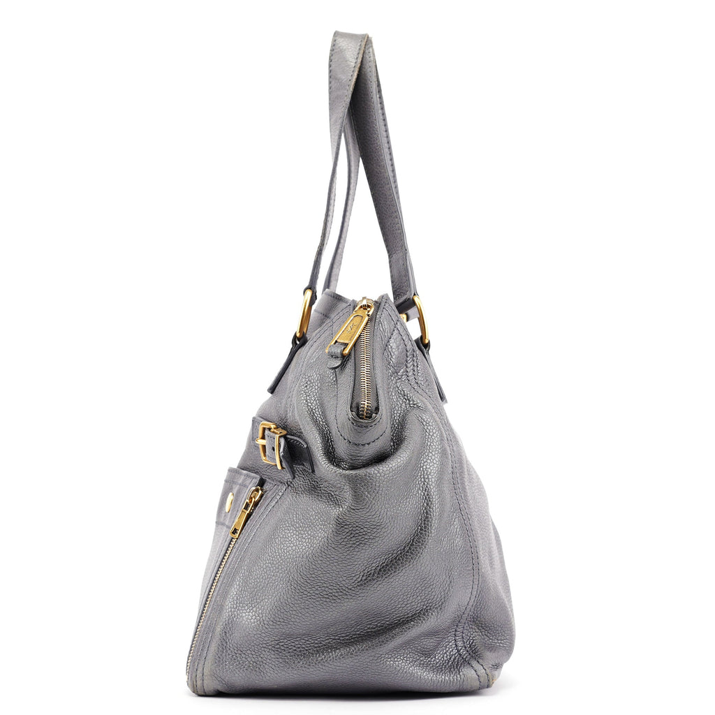 Grey Leather Downtown Tote Bag