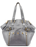 Grey Leather Downtown Tote Bag